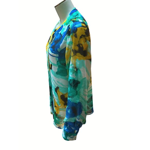 Calvin Klein Floral Print Sheer Tunic Blouse with Lining Size M - Picture 3 of 10